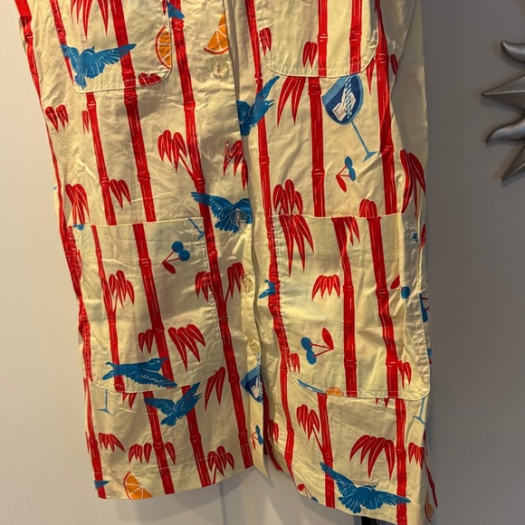 Karavan Greece Ladies Ivory red bamboo blue birds button down dress-S - Picture 8 of 10